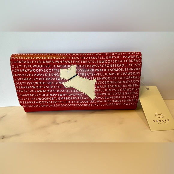 NWT Radley London Large Bright Red Leather Wallet Scotty Dog White Text Dust Bag - Picture 7 of 13